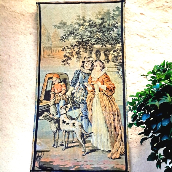 Vintage Tapestry 4' x 2' Wall Art Elizabethan Couple Renaissance Romantic Decor - Picture 12 of 12